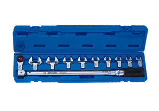 Torque wrench 40-200Nm 14x18mm, 1/2" with set of an INTERCHANGEABLE OPEN-END and RING-END 13-30mm, CASE INCLUDED