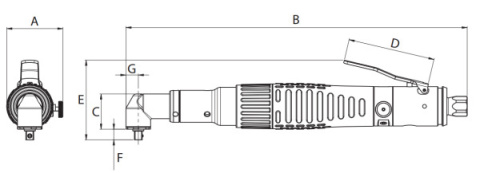 Wkrętak pneumatyczny (kątowy) 0,8 - 3Nm z adapterem bitów HEX 1/4'' z serii DSE L - Angular Wkrętak pneumatyczny (kątowy) 0,8 - 3Nm z adapterem bitów HEX 1/4'' z serii DSE L - Angular