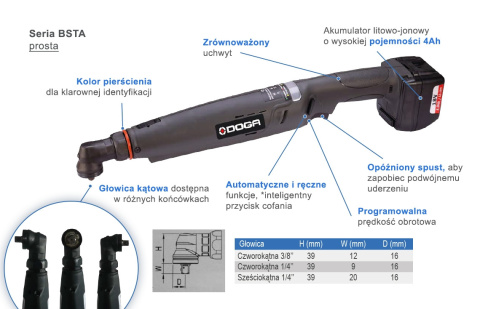 Narzędzie akumulatorowe kątowe 3 - 12Nm, BSTA-10 SD 1/4'' Narzędzie akumulatorowe kątowe 3 - 12Nm, BSTA-10 SD 1/4''